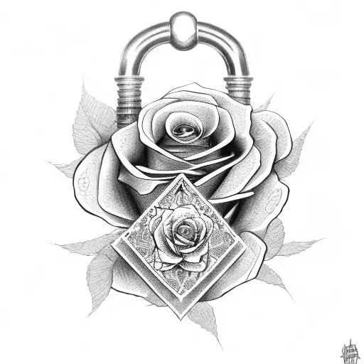 padlock with roses and triskele tattoo design idea