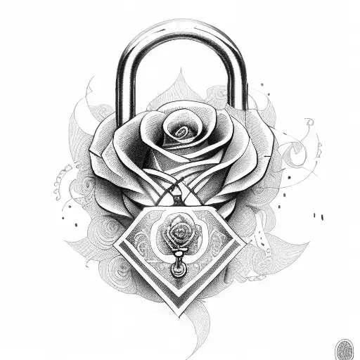 padlock with triskele and roses tattoo design idea