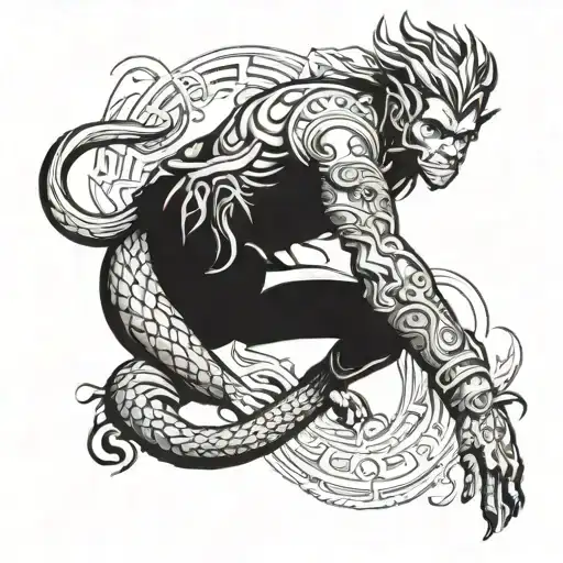 monkey king and dragon sleeve tattoo featuring oni tattoo design idea