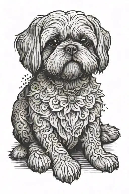 bollard and Shih Tzu sitting tattoo design idea