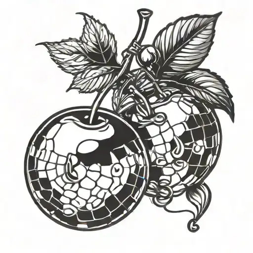 A pair of cherries transformed into disco balls tattoo design idea