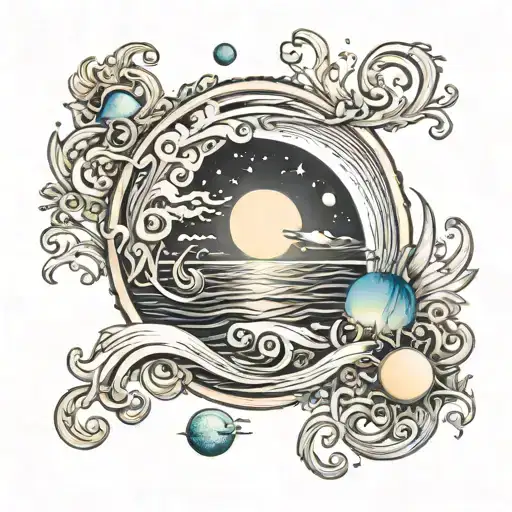 sea and sun moon tattoo design idea
