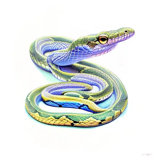 Snakes, their skins full of big blue eyes,  tattoo design idea