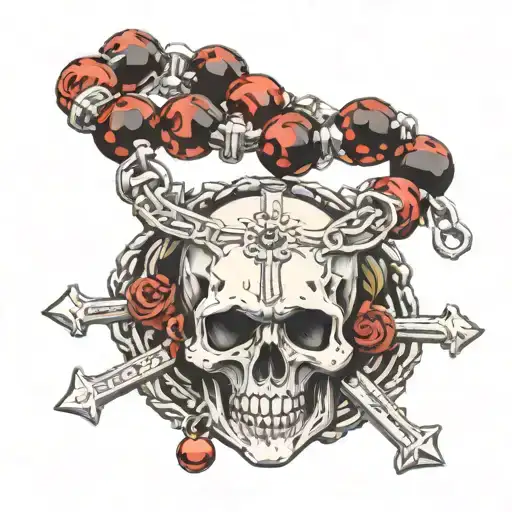 conquistador skull rosary wrapped loosely tattoo design idea