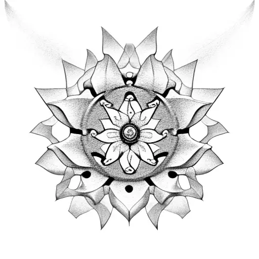 Biomechanical lotus flower with gears and pistons as petals tattoo design idea