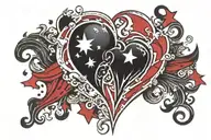 gothic-style black heart with red splotches in it and a angular star in the top left corner and another angular star in  tattoo design idea