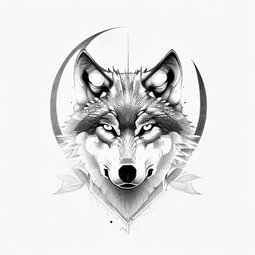 wolf with yellow eyes and a viking inside of the head walikng tattoo design idea
