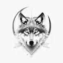wolf with yellow eyes and a viking inside of the head walikng tattoo design idea
