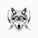 wolf with yellow eyes and a viking inside of the head walikng tattoo design idea