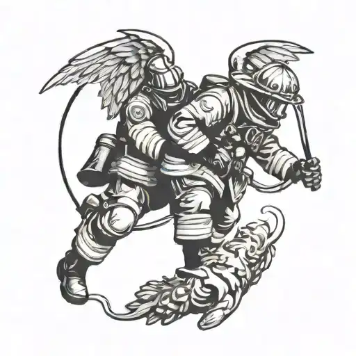 A firefighter rescuing an angel, symbolizing bravery and protection tattoo design idea