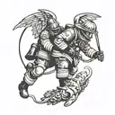 A firefighter rescuing an angel, symbolizing bravery and protection tattoo design idea