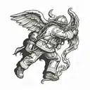 A firefighter rescuing an angel, symbolizing bravery and protection tattoo design idea