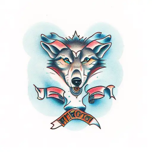 two wolves tattoo design idea