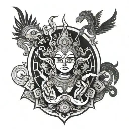 Vishnu Black and white Linework based tattoo design idea