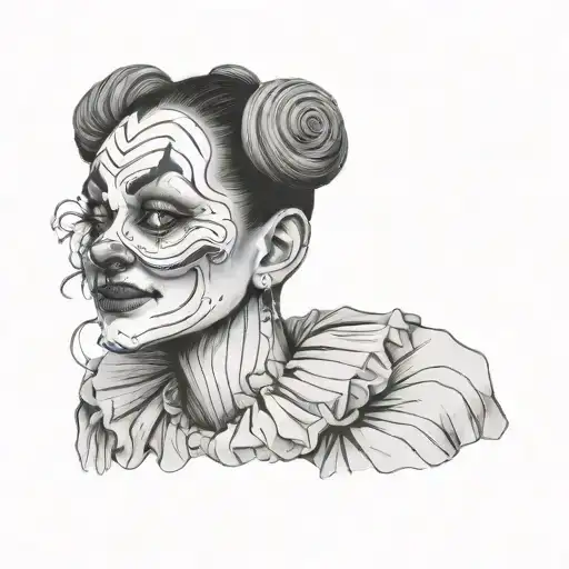 a woman dressed as a clown with a double bun hairstyle tattoo design idea