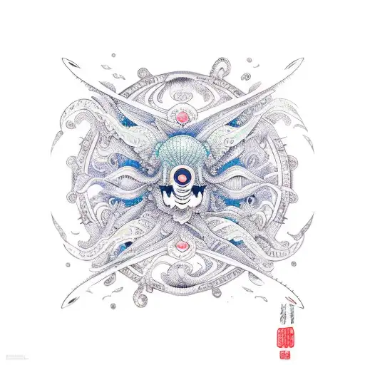 ocean waves cyber futuristic lilly  tattoo design idea