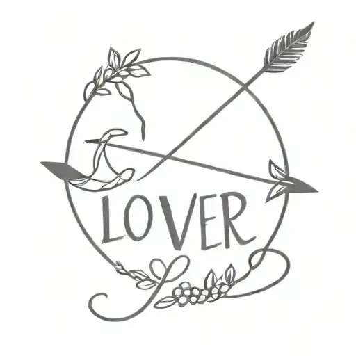 bow and arrow with the word lover written in cursive on the arrow tattoo design idea