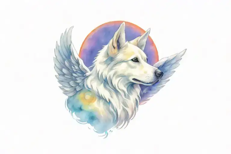 angel dog with wings and halo master chief tattoo design idea