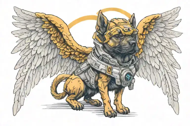 angel dog with wings and halo master chief tattoo design idea