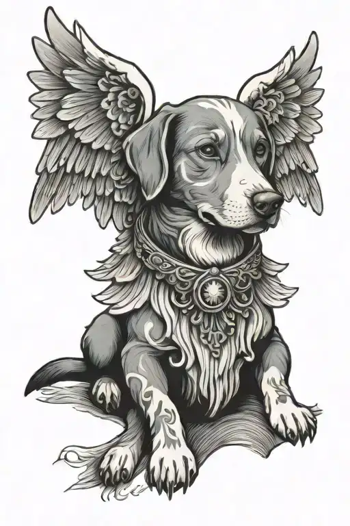 dog angel wings tattoo design idea