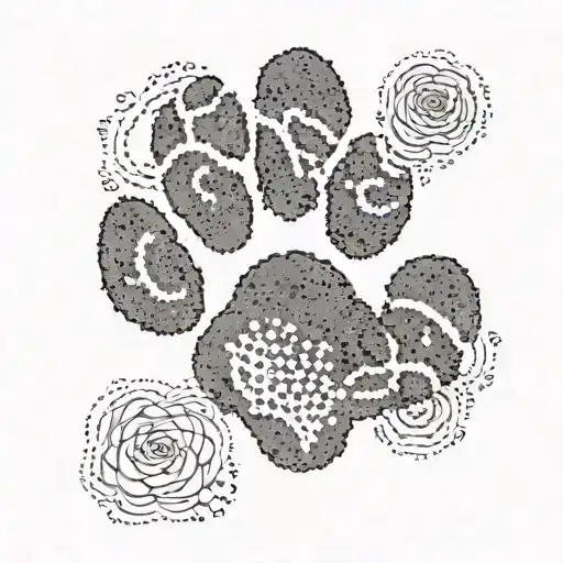A paw print with Coco's name and dates of birth and passing tattoo design idea