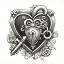 Heart-shaped lock and key tattoo with Coco's name engraved, symbolizing the love and loyalty of your pet tattoo design idea