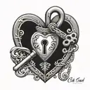 Heart-shaped lock and key tattoo with Coco's name engraved, symbolizing the love and loyalty of your pet tattoo design idea