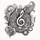 A design of a paradoxical symbol incorporating music and anime elements tattoo design idea