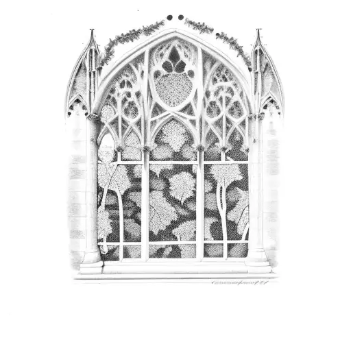Gothic Window with ivy tattoo design idea