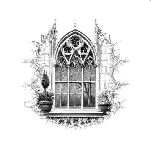 Gothic Window with ivy tattoo design idea