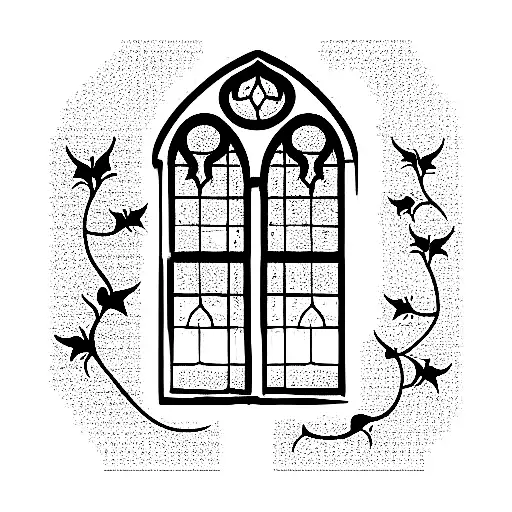 Gothic Window with ivy tattoo design idea