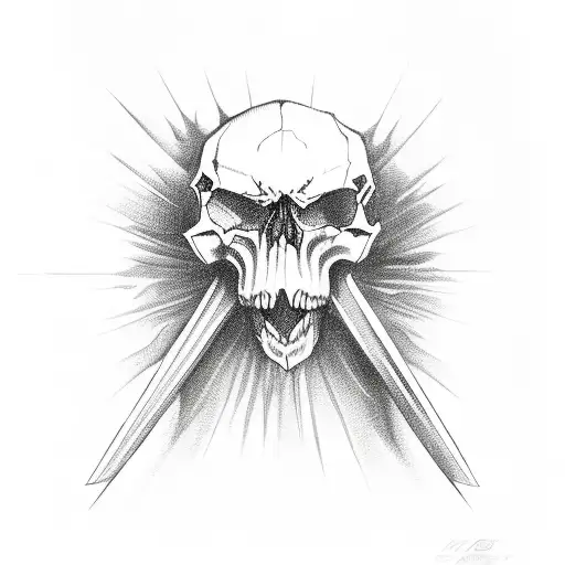 monster skull dagger tattoo design idea