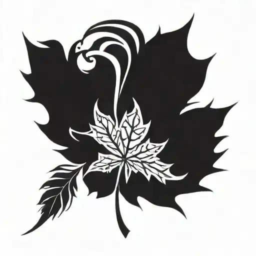 compas with red maple leaf's tattoo design idea
