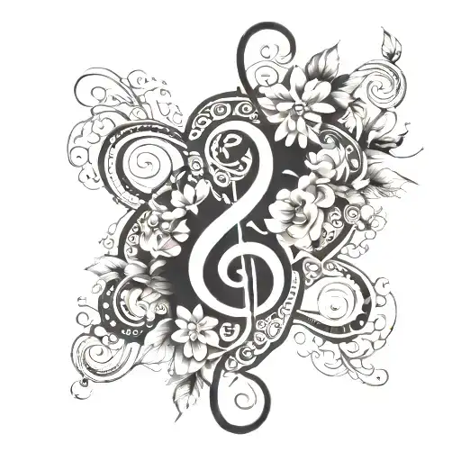 double infinity and eukharis flowers and music signs and love tattoo design idea