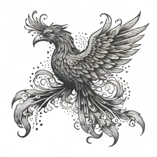 A dotwork tattoo of a phoenix rising from the ashes, representing the client's journey of overcoming their turbulent past and starting anew as a student tattoo design idea