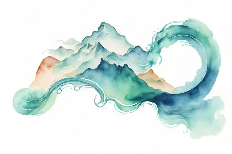 mountains crashing into sea waves tattoo design idea