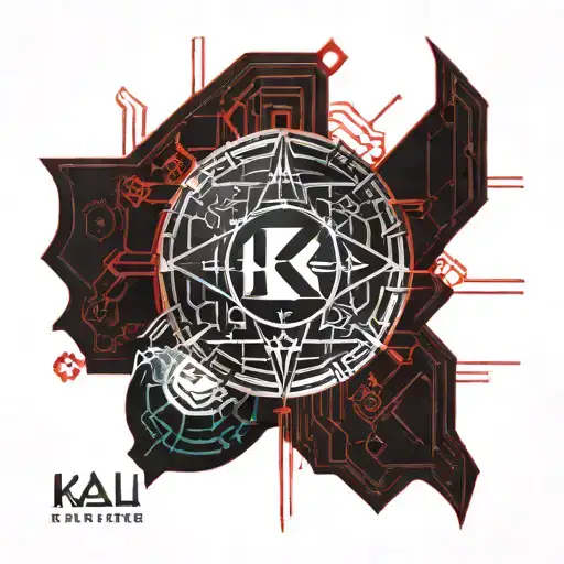 kali linux and circuits divided in red tattoo design idea
