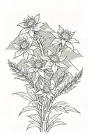 edelweiss flowers in front of mountain range silhouette tattoo design idea