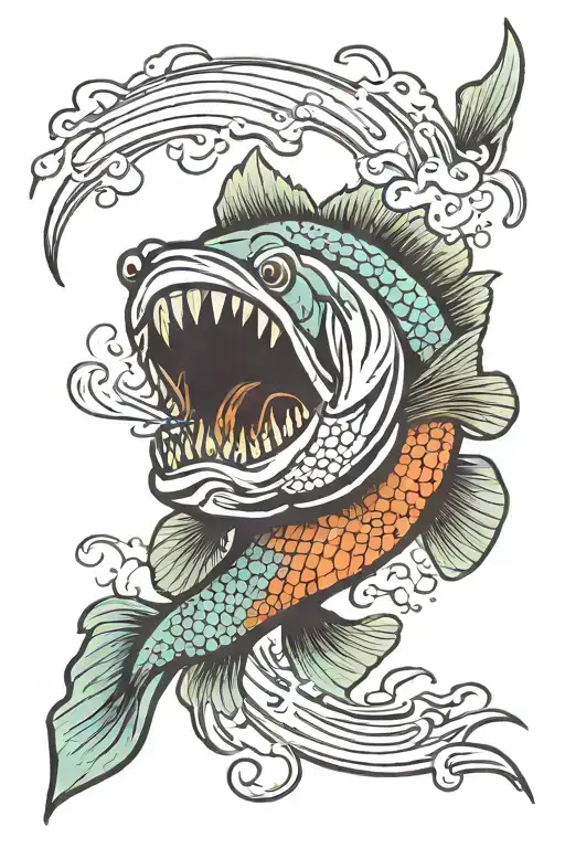 bass fish jumping tattoo design idea