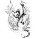 half dragon half phoenix synergistic art with fire rising up neck to cover natural hair line of man's head  tattoo design idea