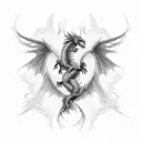 half dragon half phoenix synergistic art with fire rising up neck to cover natural hair line of man's head  tattoo design idea