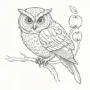 A sketch of a wise owl perched on a branch, with a small apple in its beak as a nod to the teacher's profession tattoo design idea