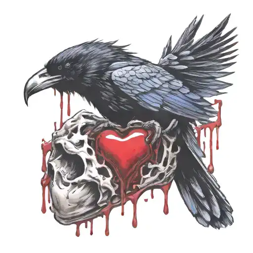 Raven devouring a heart that's bleeding tattoo design idea