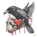 Raven devouring a heart that's bleeding tattoo design idea