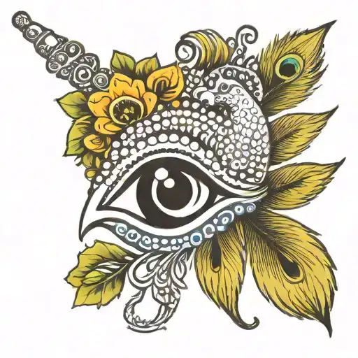 krishna flute with peacock feather tattoo design idea