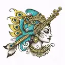 krishna flute with peacock feather tattoo design idea