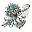 krishna flute with peacock feather tattoo design idea