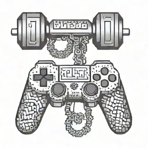 A pixelated controller intertwined with a barbell tattoo design idea
