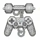 A pixelated controller intertwined with a barbell tattoo design idea