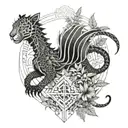 dragon and jaguar with ferns and birds tattoo design idea